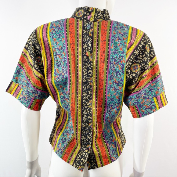 Vintage Judy Knapp Multicolor Striped Blouse Top Back Button Up Size S - Picture 5 of 6